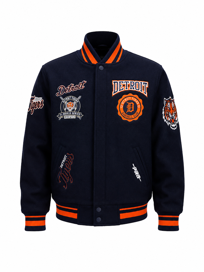 PRO STANDARD DETROIT TIGERS CREST EMBLEM RIB WOOL VARSITY JACKET