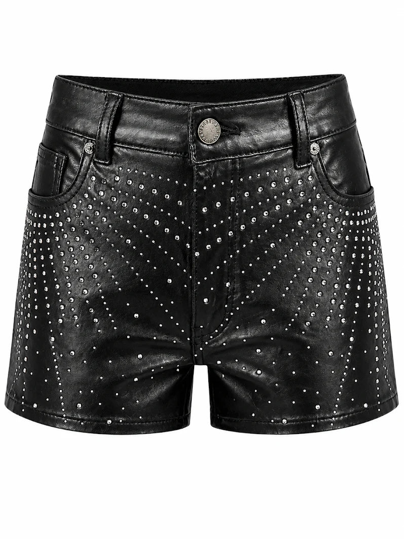 REDFOX  HIGHWAIST PULEATHER WOMEN'S SHORTS W/RHINESTONES-PS3639