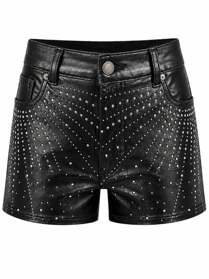 REDFOX  HIGHWAIST PULEATHER WOMEN'S SHORTS W/RHINESTONES-PS3639