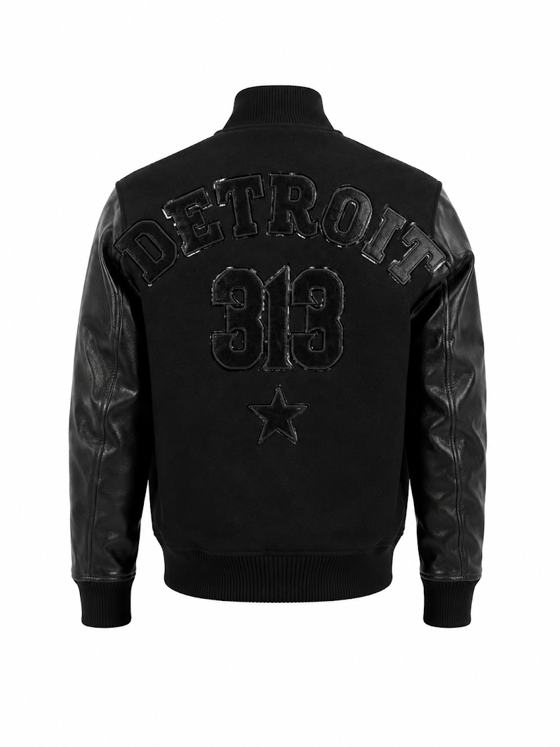 ROKU STUDIO MEN'S STRAIGHT OUT OF DETROIT VARSITY JACKET (#RK6481888)