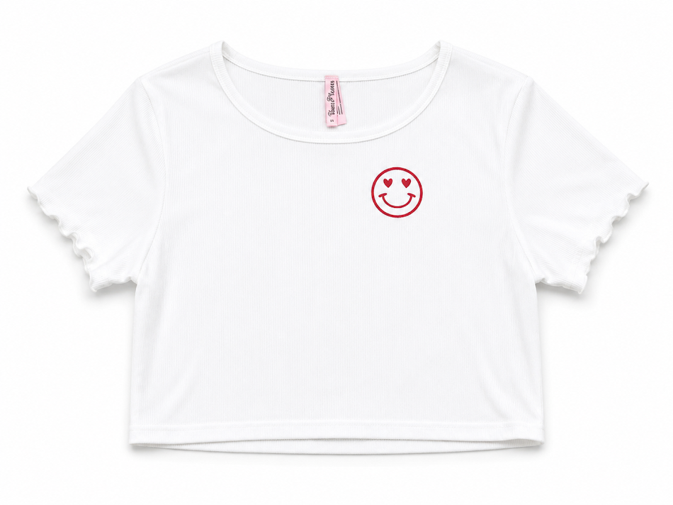 CUTIE PATOOTIE GIRL'S SHORT SLEEVE TOP W/HAPPY FACE EMBROIDERY