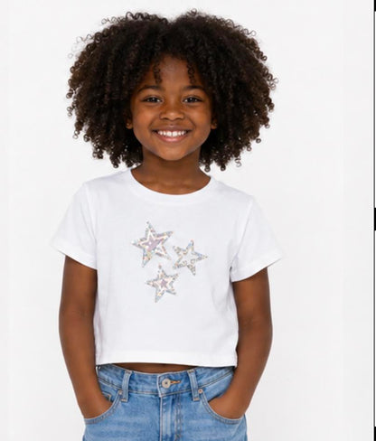 CUTIE PATOOTIE GIRL'S SHORT SLEEVE TOP W/STAR'S SEQUINS