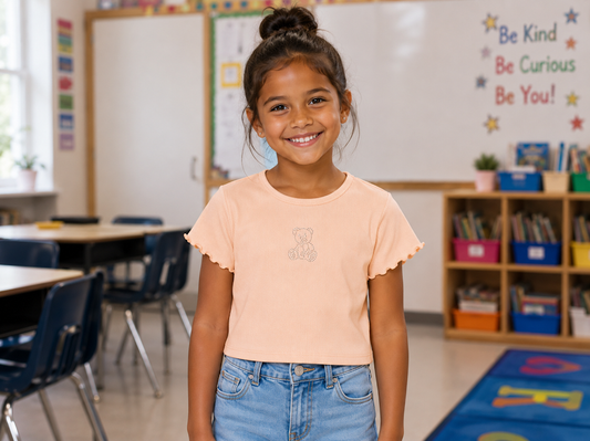 CUTIE PATOOTIE GIRL'S SHORT SLEEVE TOP W/BEAR RHINESTONE