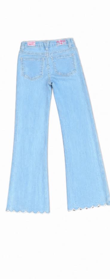 CUTIE PATOOTIE FLARE LEG DENIM JEANS W/ SCALLOPED HEM
