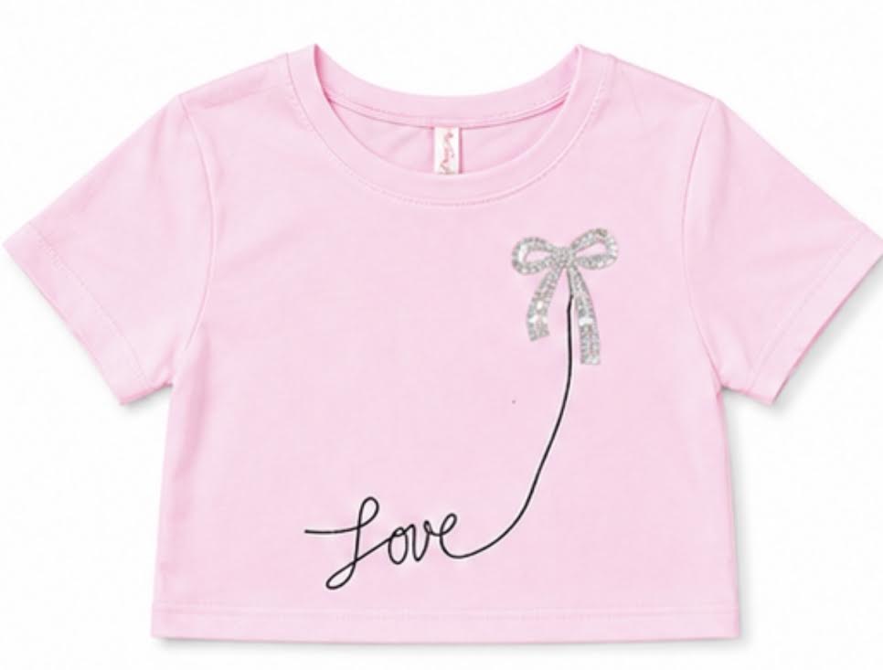 CUTIE PATOOTIE GIRL'S SHORT SLEEVE TOP W/LOVE BOW SEQUINS