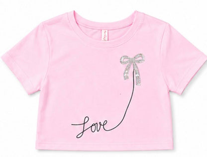 CUTIE PATOOTIE GIRL'S SHORT SLEEVE TOP W/LOVE BOW SEQUINS