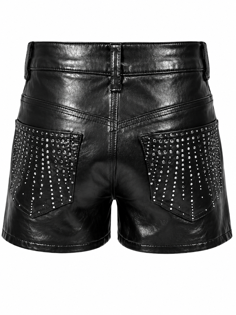 REDFOX  HIGHWAIST PULEATHER WOMEN'S SHORTS W/RHINESTONES-PS3639