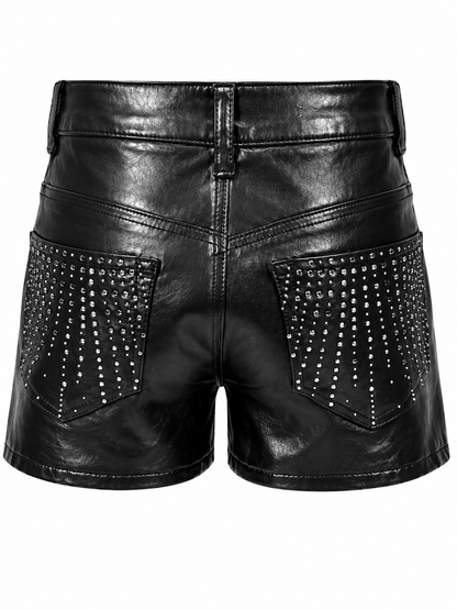 REDFOX  HIGHWAIST PULEATHER WOMEN'S SHORTS W/RHINESTONES-PS3639