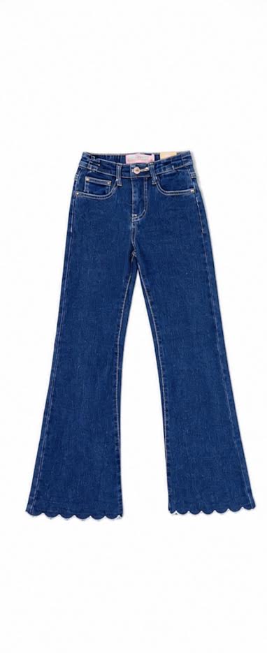 CUTIE PATOOTIE FLARE LEG DENIM JEANS W/ SCALLOPED HEM