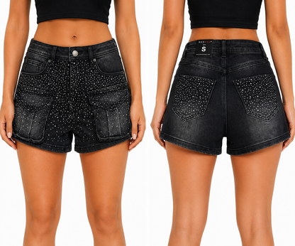 REDFOX WOMEN'S FRONT POCKET RHINESTONE SHORTS