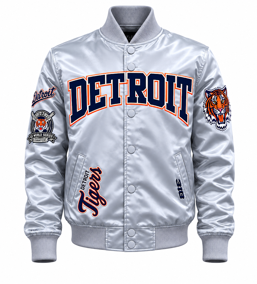 PRO STANDARD DETROIT TIGERS CREST EMBLEM SATIN VARSITY JACKET