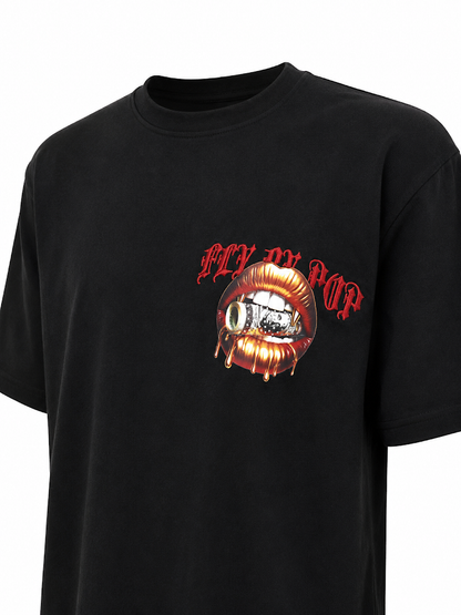 FLY BY POPULARITY GOLDEN LIPS OVERSIZED TEE