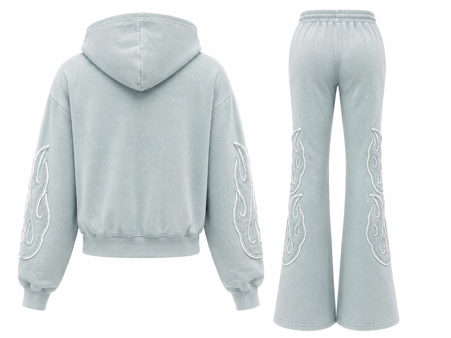 REDFOX WOMEN SAINT W/PATCH AND RHINESTONE FLEECE JOGGING SUIT (2PCS SET)