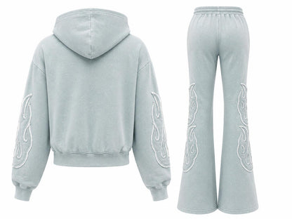 REDFOX WOMEN SAINT W/PATCH AND RHINESTONE FLEECE JOGGING SUIT (2PCS SET)