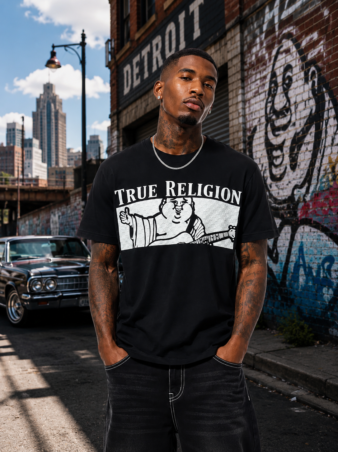 TRUE RELIGION MEN'S CHECKERED BUDDHA TEE