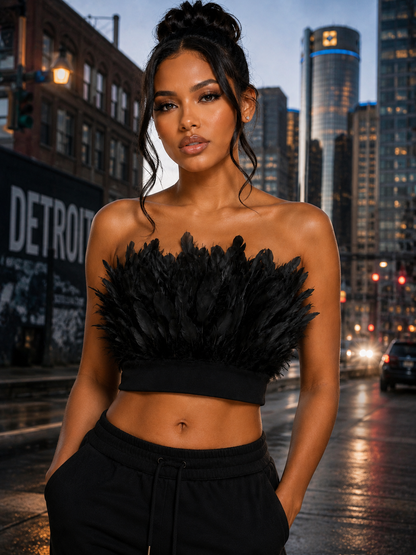HOT & DELICIOUS BLACK SWAN FEATHER TUBE TOP