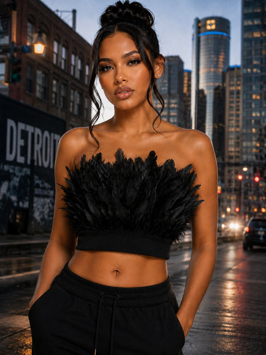 HOT & DELICIOUS BLACK SWAN FEATHER TUBE TOP