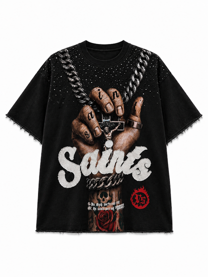 COPPER RIVET SAINTS NECKLACE TEE