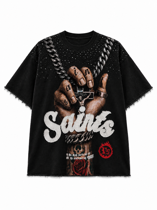 COPPER RIVET SAINTS NECKLACE TEE
