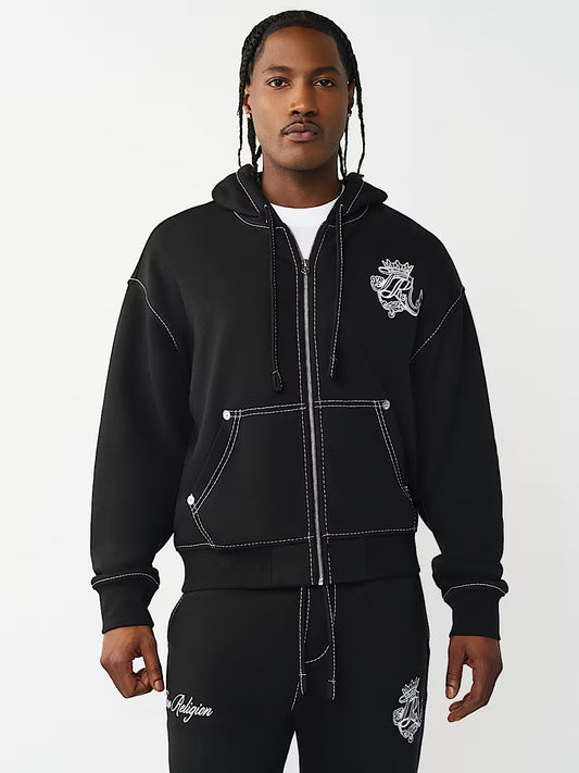 TRUE RELIGION MEN'S CREST T BOXY ZIP HOODIE (#110150)