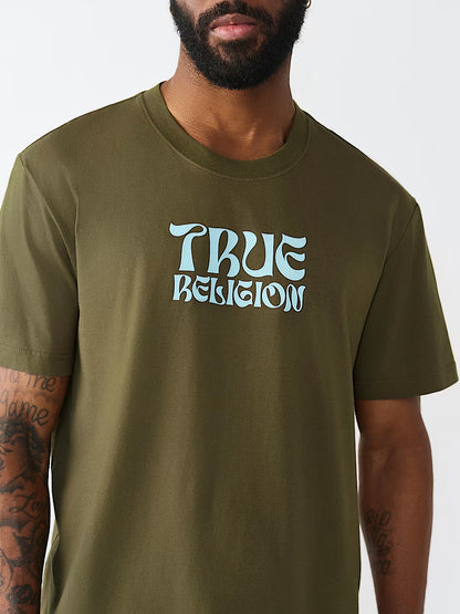 TRUE RELIGION MEN'S WAVY LOGO BUDDHA FACE TEE (#110226)