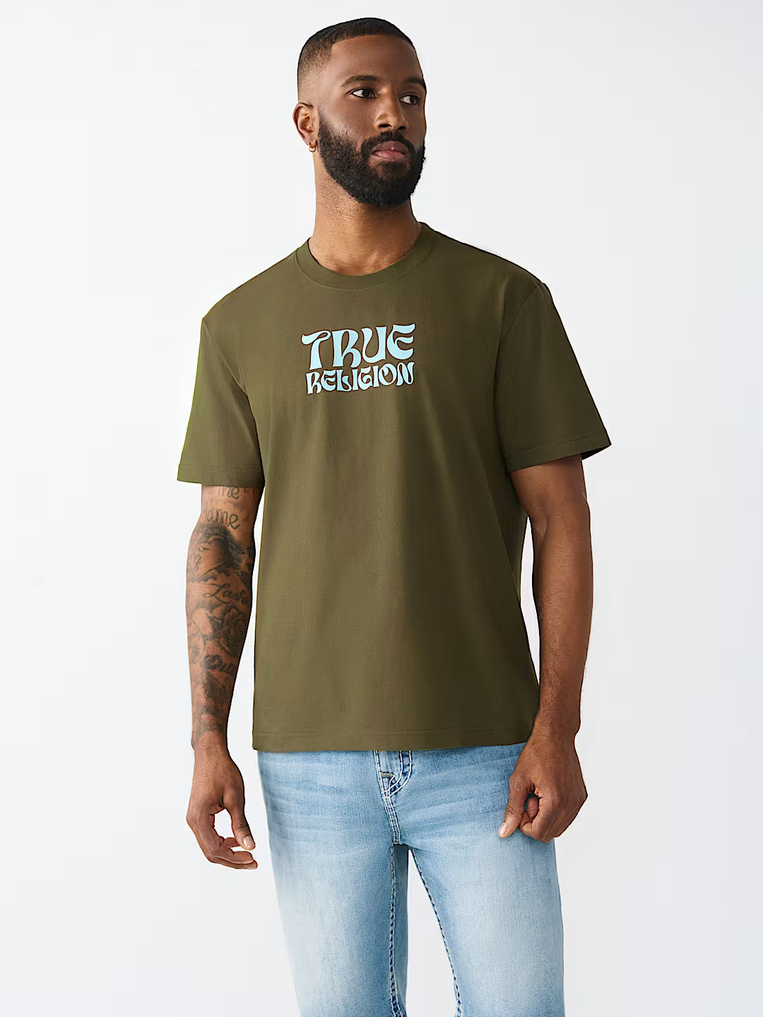TRUE RELIGION MEN'S WAVY LOGO BUDDHA FACE TEE (#110226)