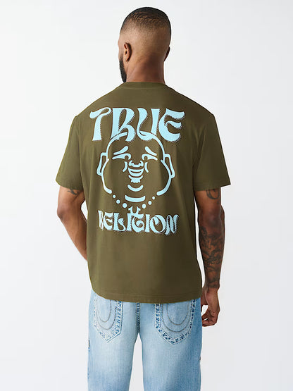 TRUE RELIGION MEN'S WAVY LOGO BUDDHA FACE TEE (#110226)