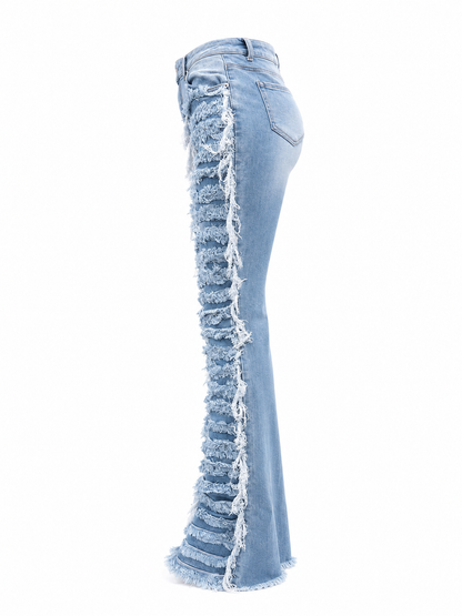 REDFOX WOMEN SUPER FRAYED DENIM STACKED JEANS