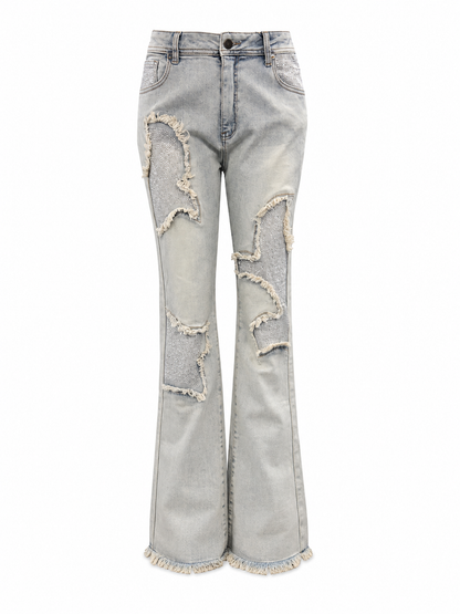 REDFOX WOMEN ROCKSTAR PATCHWORK RHINESTONE JEANS