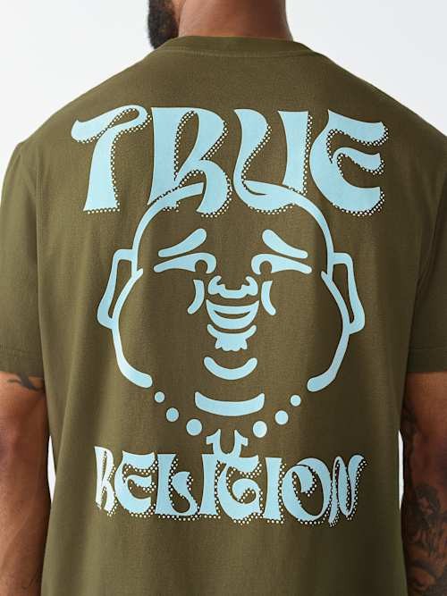 TRUE RELIGION MEN'S WAVY LOGO BUDDHA FACE TEE (#110226)