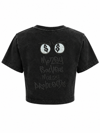 REDFOX WOMEN'S "MONEY SOLVES MANY PROBLEMS" CROP TEE