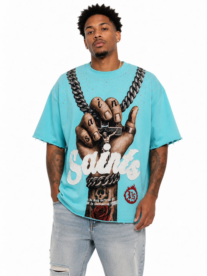 COPPER RIVET SAINTS NECKLACE TEE