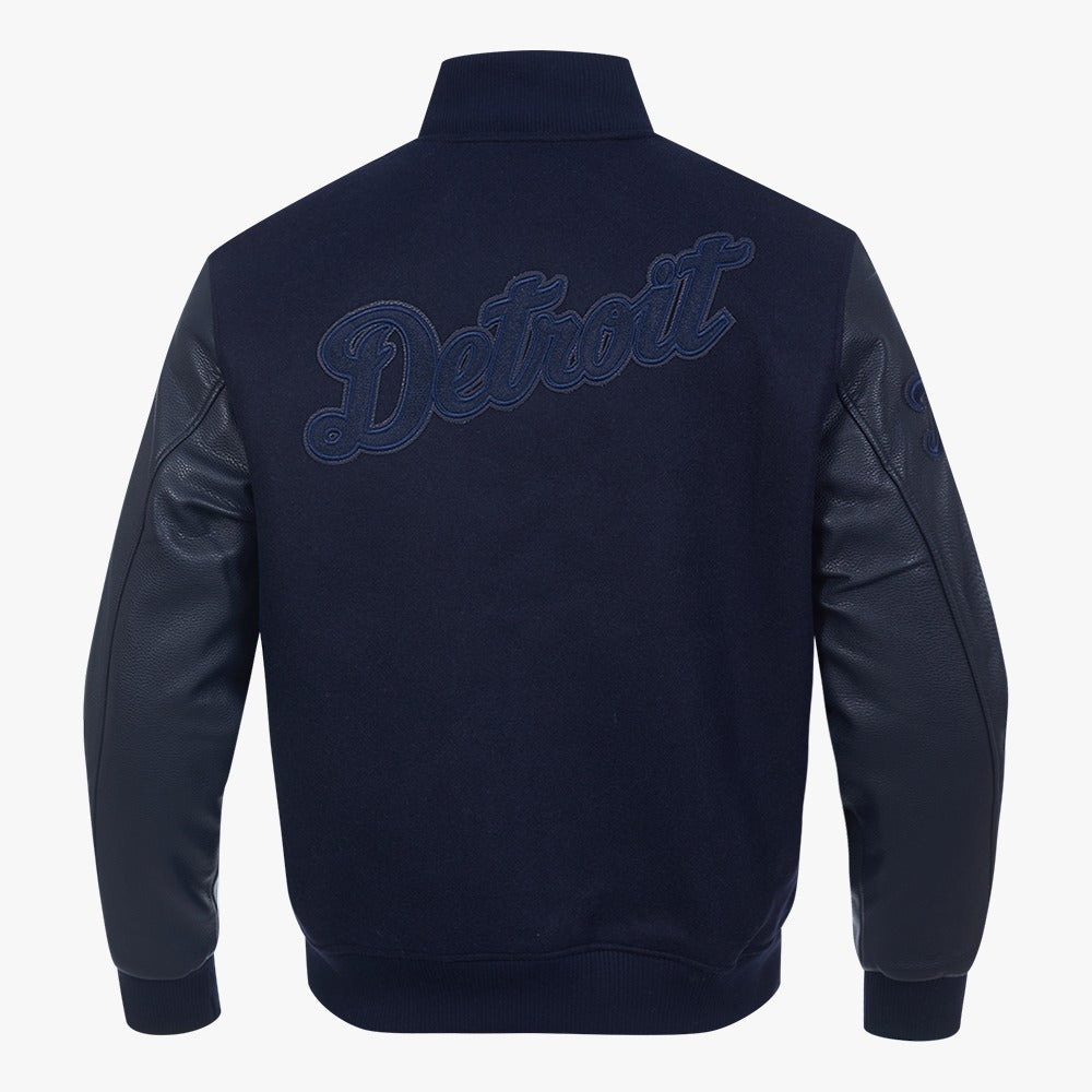 PRO STANDARD DETROIT TIGERS TRIPLE TONAL VARSITY JACKET, MIDNIGHT NAVY