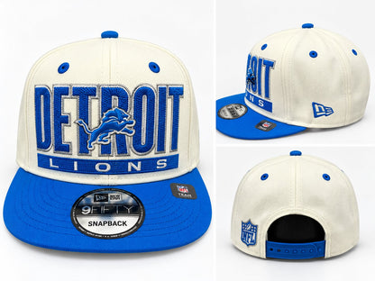NEW ERA MEN'S CREAM/BLUE DETROIT LIONS CLASSIC 9FIFTY SNAPBACK HAT