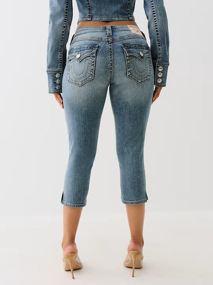 TRUE RELIGION WOMEN'S JENNIE MID RISE FLAP SKINNY CAPRI (208735)