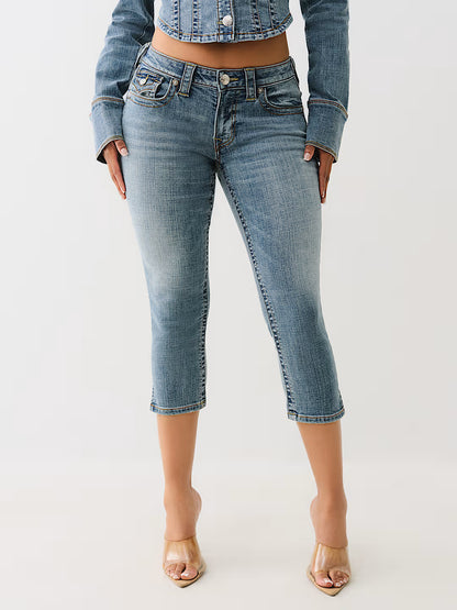 TRUE RELIGION WOMEN'S JENNIE MID RISE FLAP SKINNY CAPRI (208735)