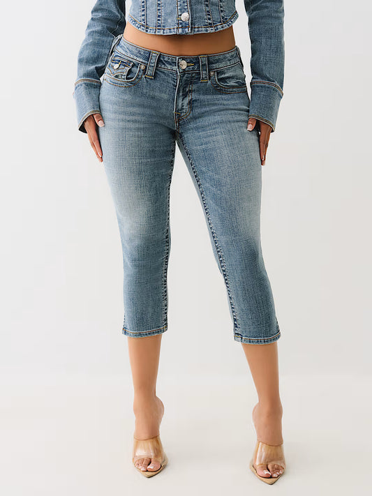 TRUE RELIGION WOMEN'S JENNIE MID RISE FLAP SKINNY CAPRI (208735)