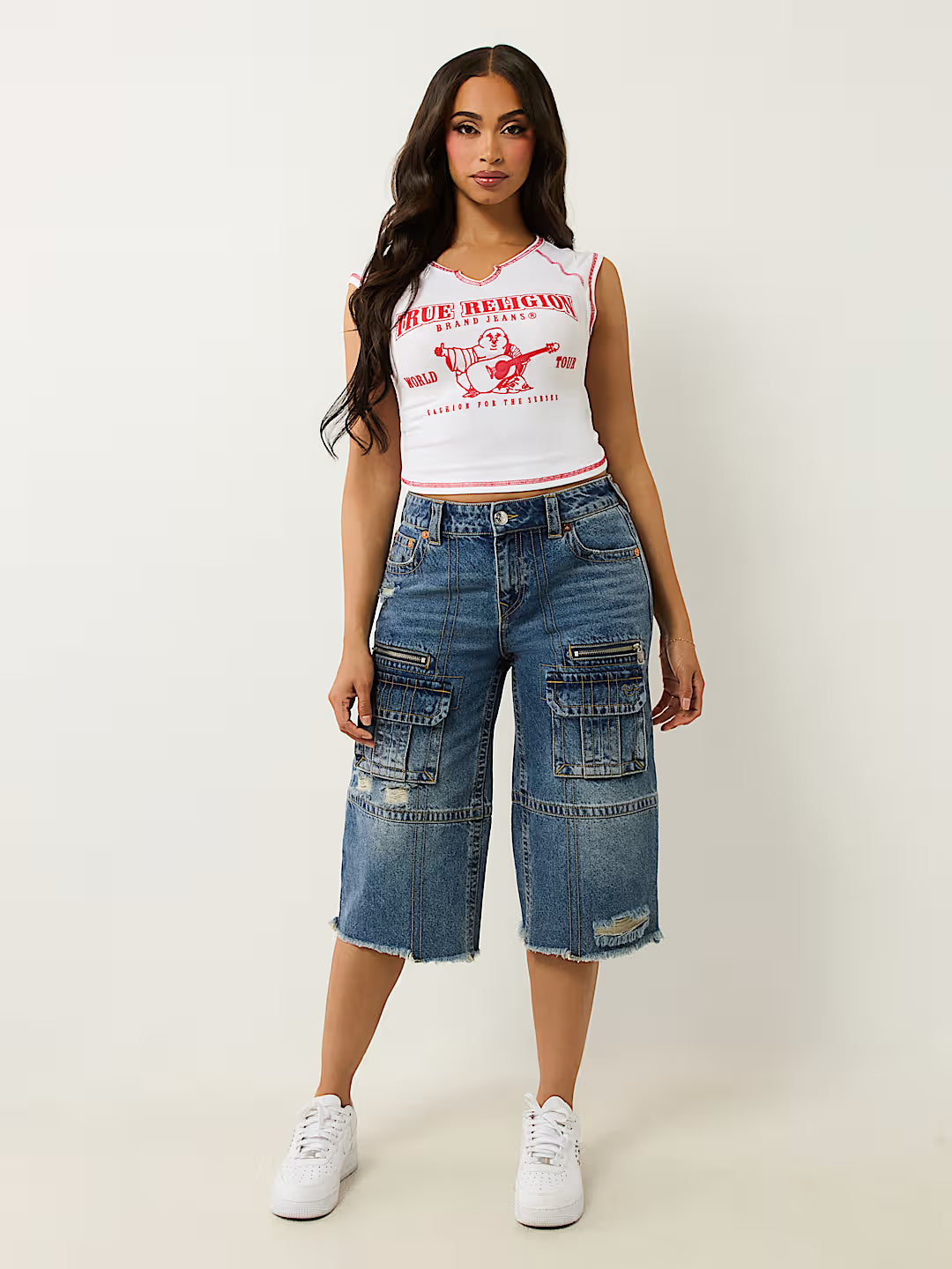 TRUE RELIGION WOMEN'S BOBBI BAGGY CARGO CAPRIS (208772)