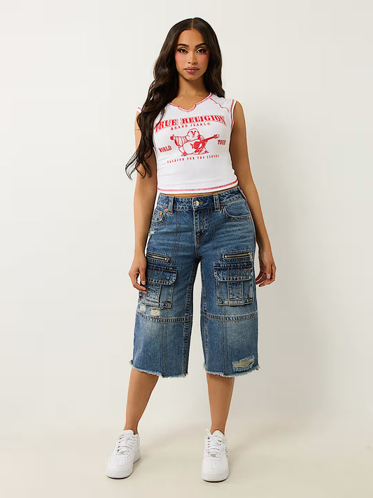 TRUE RELIGION WOMEN'S BOBBI BAGGY CARGO CAPRIS (208772)