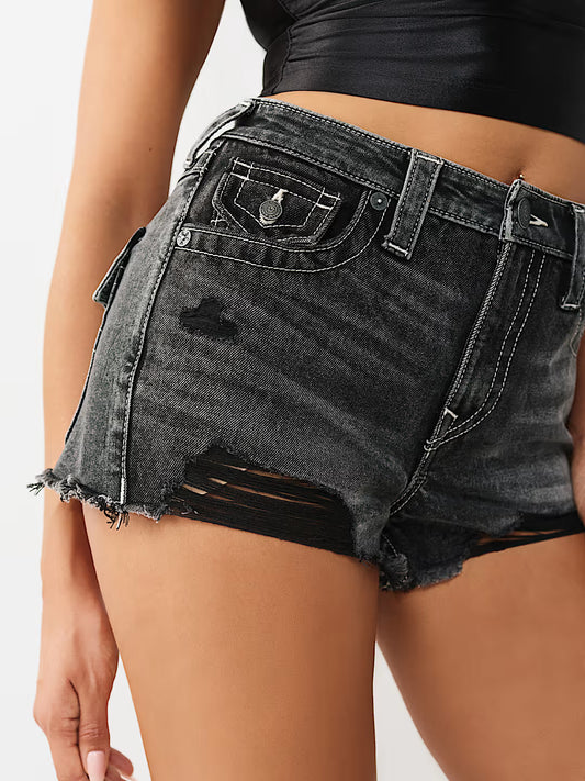TRUE RELIGION WOMEN'S HIGH RISE DOLPHIN SHORTS (#209962)