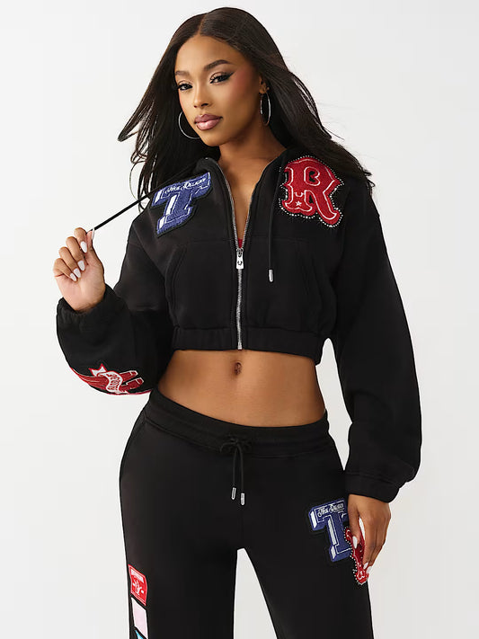 TRUE RELIGION WOMEN'S CRYSTAL PATCH GIRLFRIEND ZIP HOODIE (#210555C)