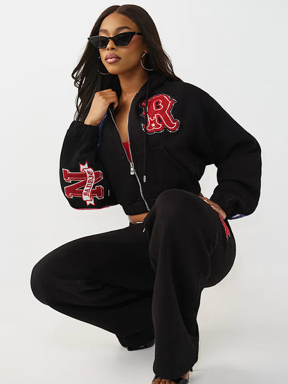 TRUE RELIGION WOMEN'S CRYSTAL PATCH GIRLFRIEND ZIP HOODIE (#210555C)