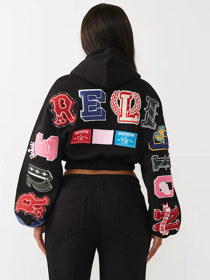 TRUE RELIGION WOMEN'S CRYSTAL PATCH GIRLFRIEND ZIP HOODIE (#210555C)