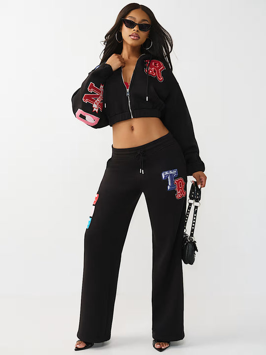 TRUE RELIGION WOMEN'S CRYSTAL PATCH STRAIGHT LEG SWEATPANTS (#210556C)