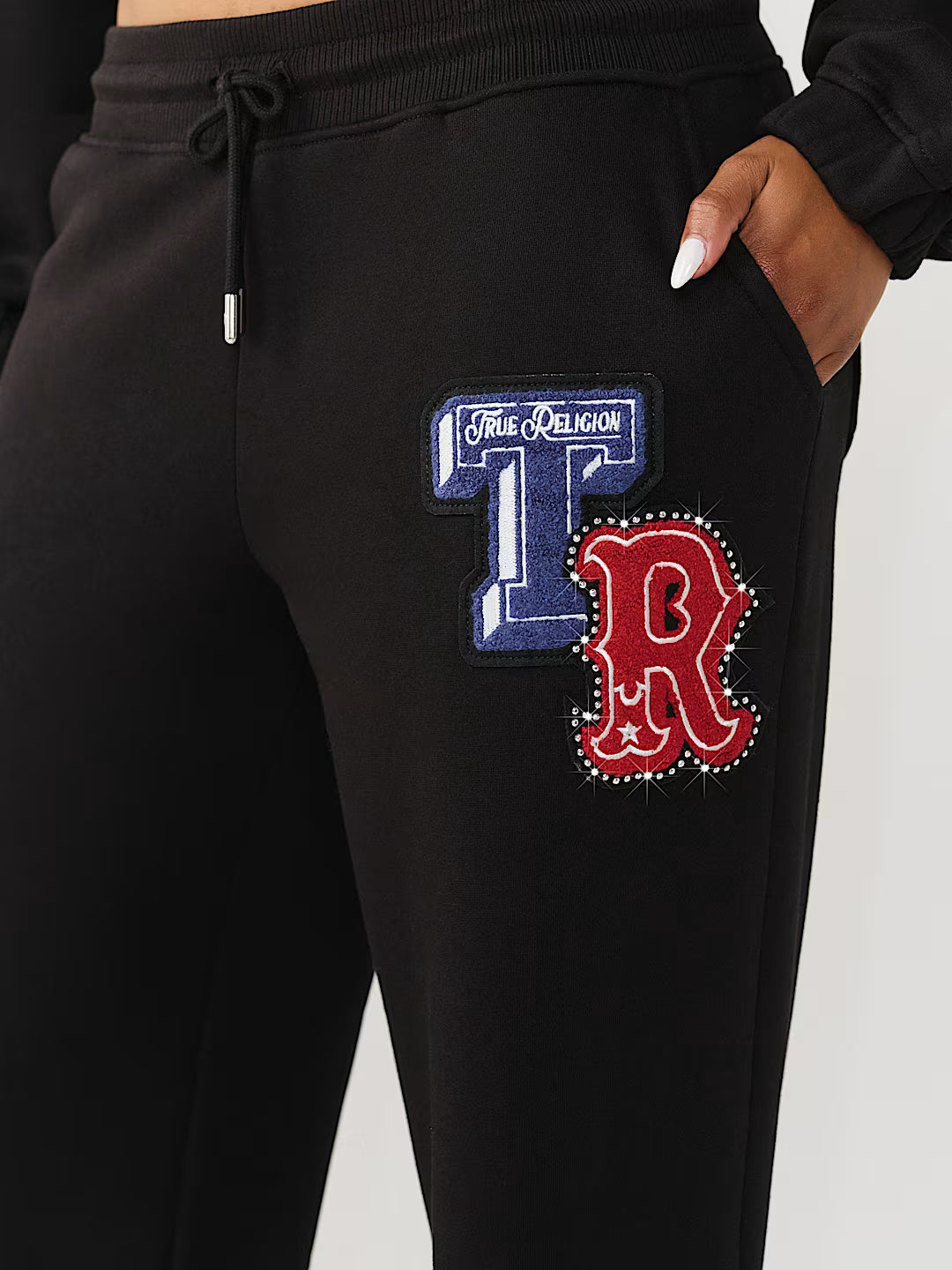 TRUE RELIGION WOMEN'S CRYSTAL PATCH STRAIGHT LEG SWEATPANTS (#210556C)