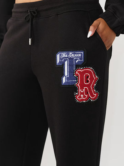 TRUE RELIGION WOMEN'S CRYSTAL PATCH STRAIGHT LEG SWEATPANTS (#210556C)