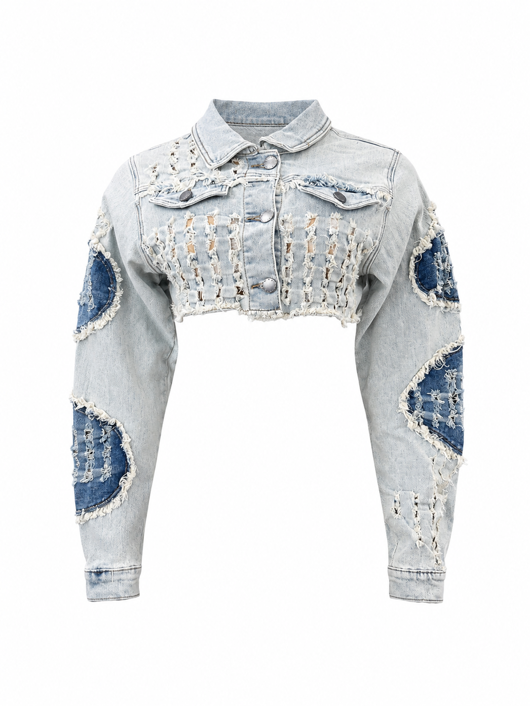 REDFOX WOMEN DISTRESSED PATCHWORK CROP JEAN JACKET