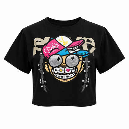 REDFOX WOMEN'S "BUBBLE POP BLING" CROP TEE