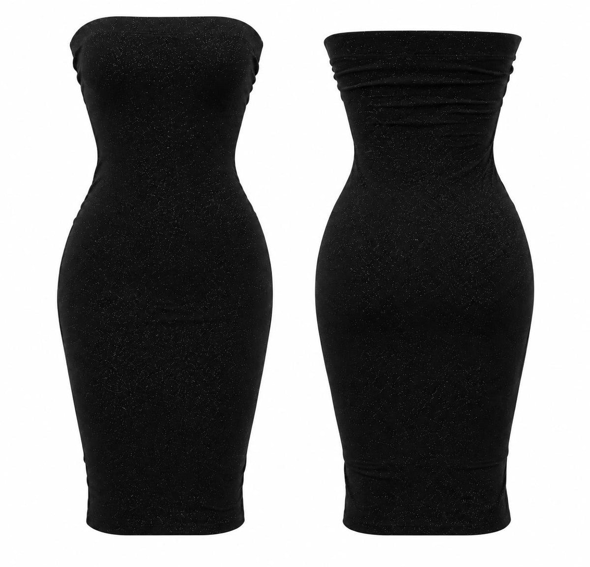 HOT & DELICIOUS WOMEN'S SHIMMER STRAPLESS MIDI DRESS