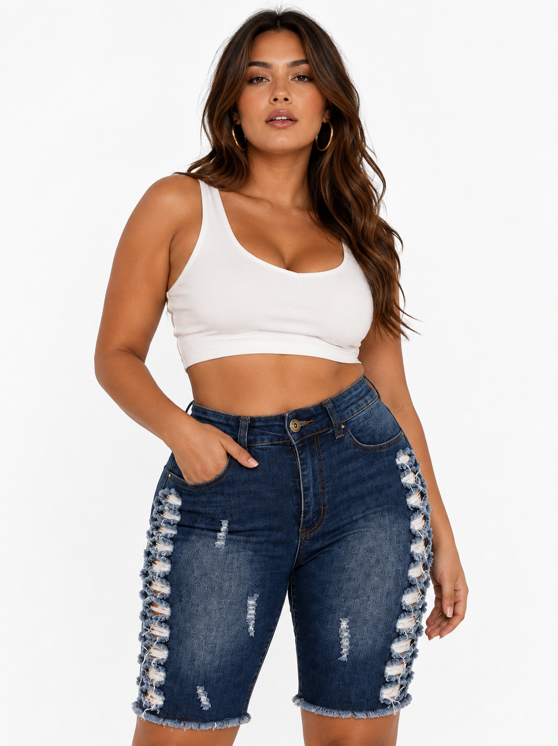 REDFOX WOMEN SEASIDE SHRED DENIM BERMUDA SHORTS